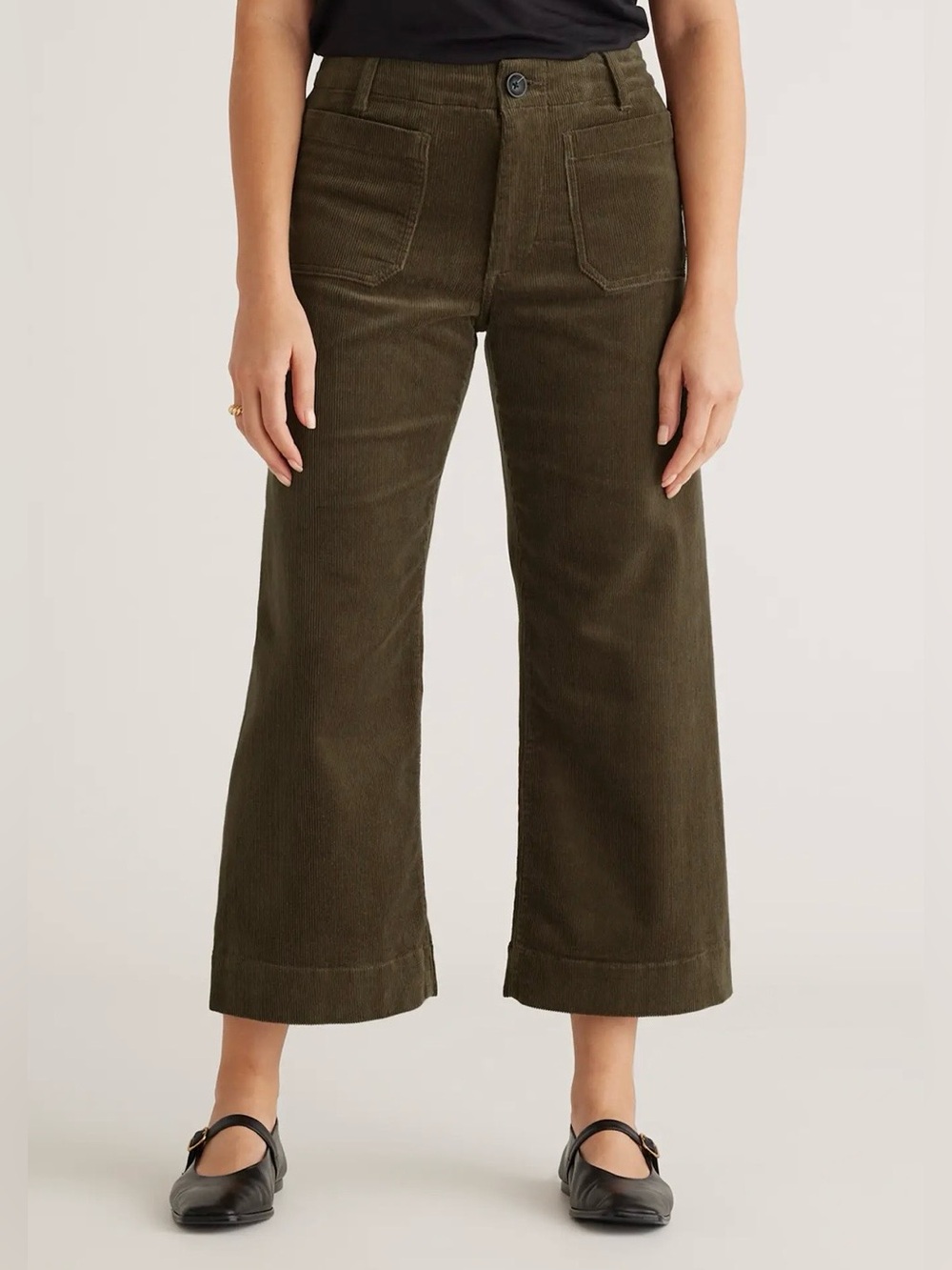 Quince Organic Stretch Corduroy Wide-Leg Cropped Pants in Seaweed - 2